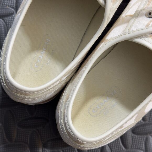 Coach Dee Optic C Low Top Fashion Sneakers Womens 8.5 Tan White Canvas Lace Up - Picture 3 of 10